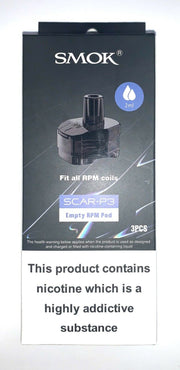 SMOK Scar-P3 empty RPM replacement pods, TPD compliant 2ml refillable cartridges, pack of 3 for Scar-P3 pod vape kit.